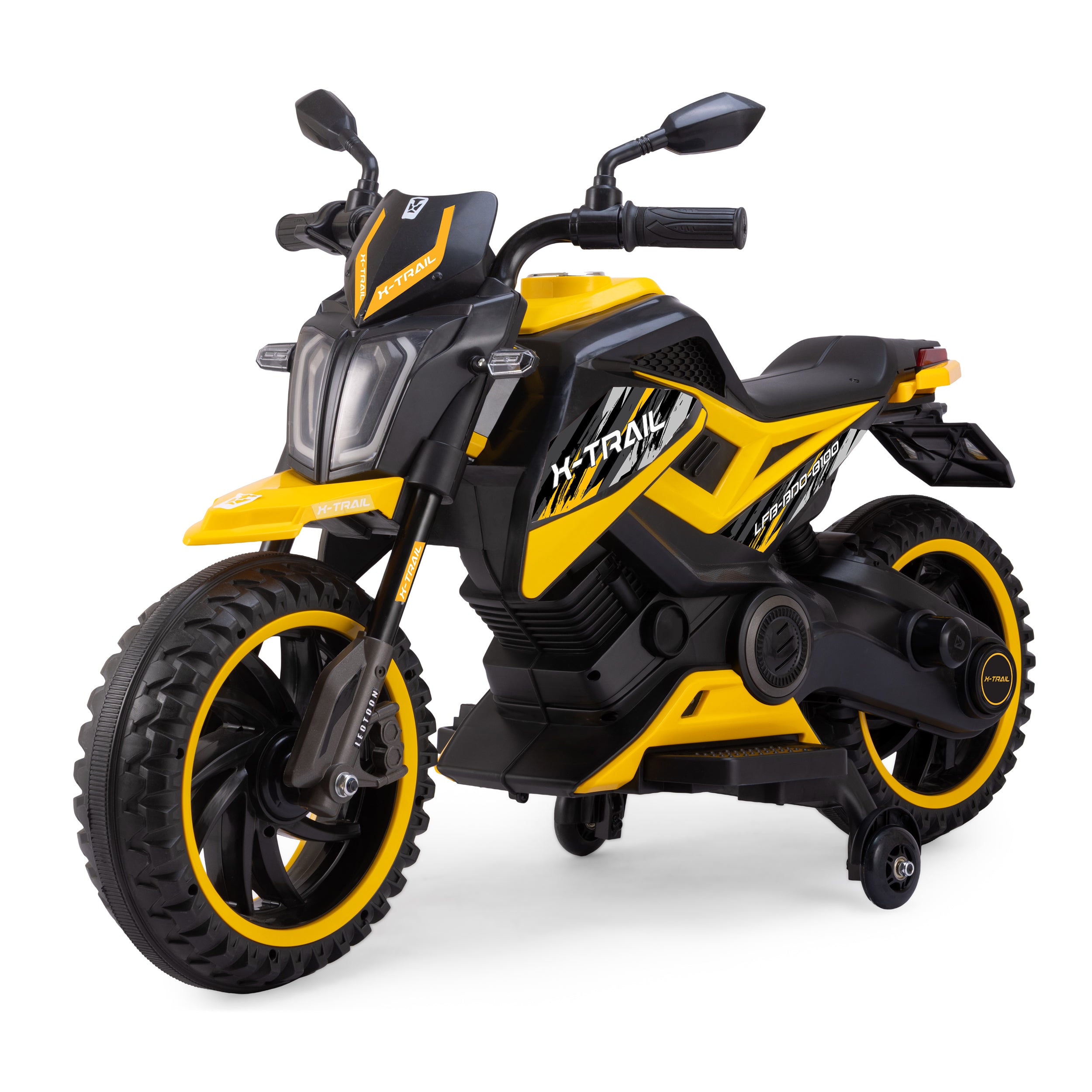 Leotoon X Trail 2W Bike, Hand Accelerator, 12V/5AH Battery, 12V/11000 RPM Motor, USB/MP3 Interface, English Rhymes,  Big Wheels, English Music, BIS Certified, Yellow, 3 to 8 Years